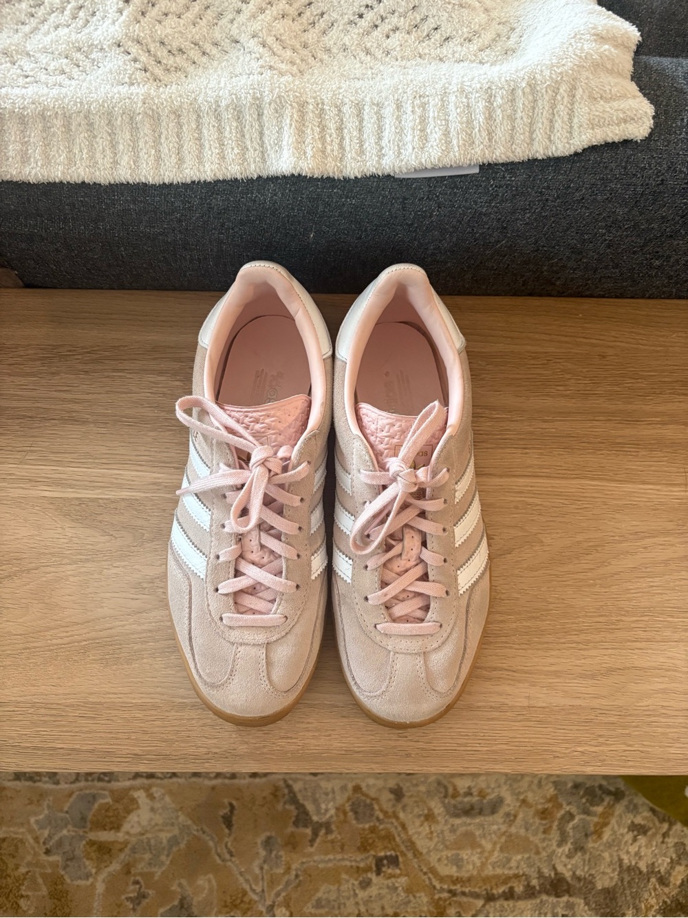 adidas gazelle Women’s Light Pink Suede Sneakers with White Stripes